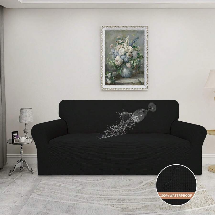 Funda de sofá impermeable, funda de sofá impermeable doble, funda de sofá de jacquard elástico, protector de muebles a prueba de fugas para niños, mascotas, perros y gatos - Negro - Ver 1