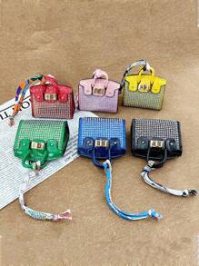 1pc New Fashionable Versatile Starry Sky Shiny House Shaped Mini Purse Multifunctional Bluetooth Earphones Case Portable Cute Pouch Wallet Purse Wallet Mini Wallet Coin Wallet - Red - View 3