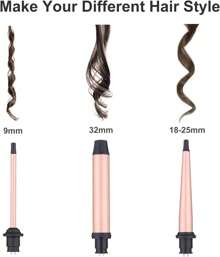 Curling Iron Wand Set, Curling Wand 3 In 1 Hair Curling Wands Interchangeable Ceramic 0.35-1.25inch Barrel Hair Curler, With Heat Resistant Glove
