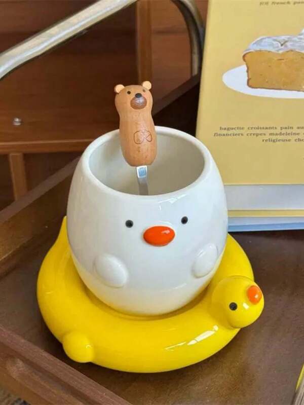 1 taza de café y platillo con diseño de patito amarillo lindo, taza de agua de cerámica estilo Ins, taza de pareja, forma creativa para regalar a amigos, adecuado para el hogar, restaurante, regalo