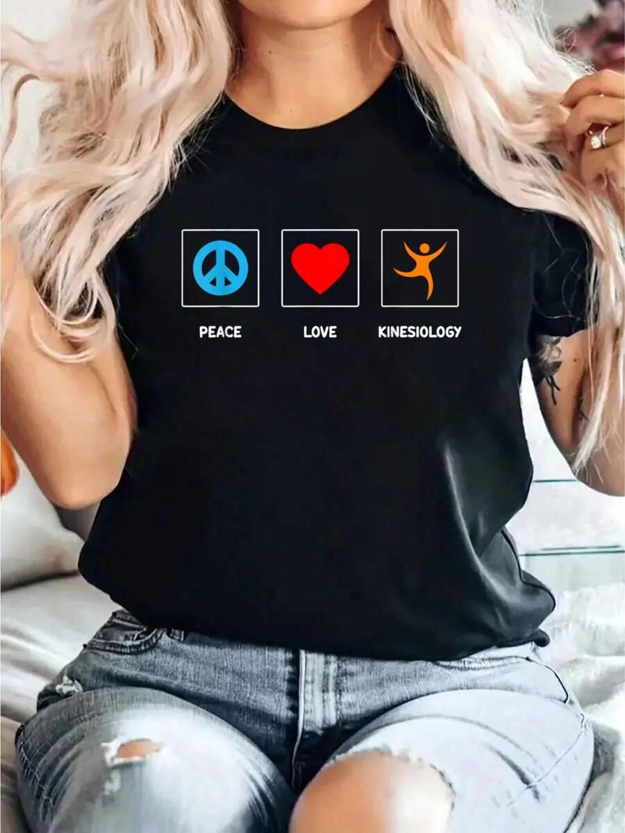 2025Kinesiologist Physiologist Physician Peace Love Kinesiology T-Shirt - Black - View 1