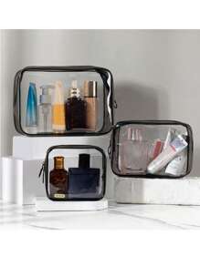1 pieza Bolsa de maquillaje de viaje transparente e impermeable - Hipoalergénica, con cremallera, estuche cosmético portátil, organizador de aseo y tocador perfecto para uso diario y viajes, bolsa de aseo, bolsa de viaje, bolsa de maquillaje, artículos escolares, artículos esenciales para damas, para la universidad, el baño, las vacaciones y los días festivos