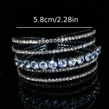 1pc Vrouwen Dagelijkse Draag Franse Stijl Multi-Layer Open Manchet Armband Ingelegd Met Synthetische Zirkonia, Elegante Luxe Accessoire