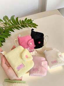 1pc Plush Multi-Functional Earphone Case, Student Portable ID/Card Holder, Double Folding Data Cable Organizer - Multicolor - View 6