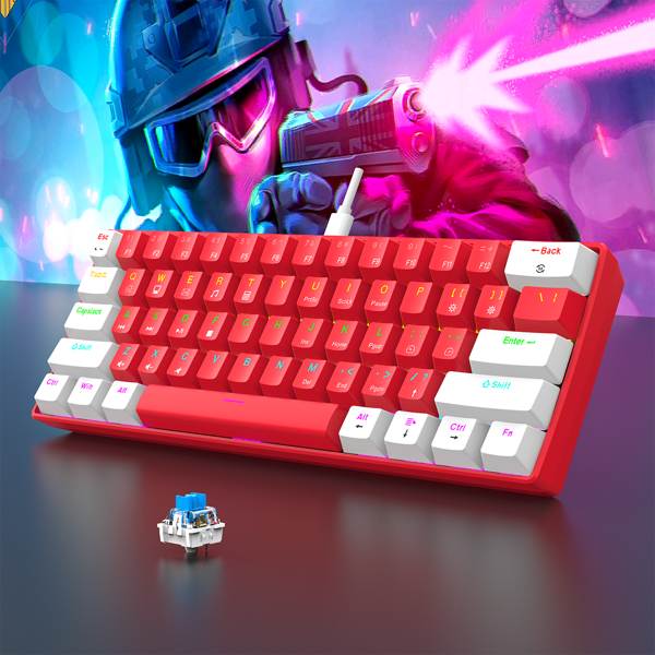 60% Compact Wired Keyboard, 61 Keys RGB Backlit Mini Portable Office Mechanical Keyboard, Suitable For Windows Tablets, Laptops, Gaming