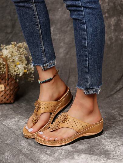 New Flat Platform Wedge Sandals, Casual Comfortable Lightweight Non-Slip Chunky Sole Flip Flops For Women