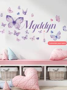 1PC 120x30CM / 47.2x11.8Inch Custom Butterfly Name Wall Sticker – Floral Design With Personalized Name – Kids Room Or Nursery Decor Back To School