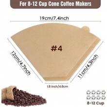 Coffee Filters,Unbleached, Size 02/04 Cone Filters, Disposable Natural Paper Filters 2-4/8-12 Cup, 04 Cone Filters For Pour Over And Drip Coffee Maker,50 Count
