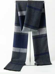 1pc Men's Cashmere Plaid & Striped Pattern Business Versatile Long Scarf