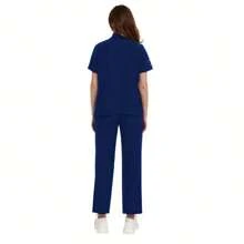 1 Conjunto Roupa de Mulher Manga Curta com Zíper Gola Alta, Uniforme de Serviço Feito de Tecido de Poliéster Fosco, Uniforme de Enfermagem de Ajuste Folgado Adequado para Trabalho Hospitalar