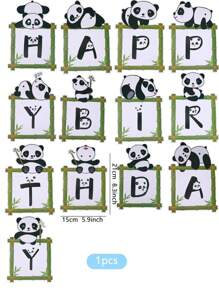 1 juego de adorable pancarta de cumpleaños de panda, pancarta de feliz cumpleaños de bambú para fiesta de cumpleaños con temática de panda, decoraciones de cumpleaños para pandas, animales de acuarela