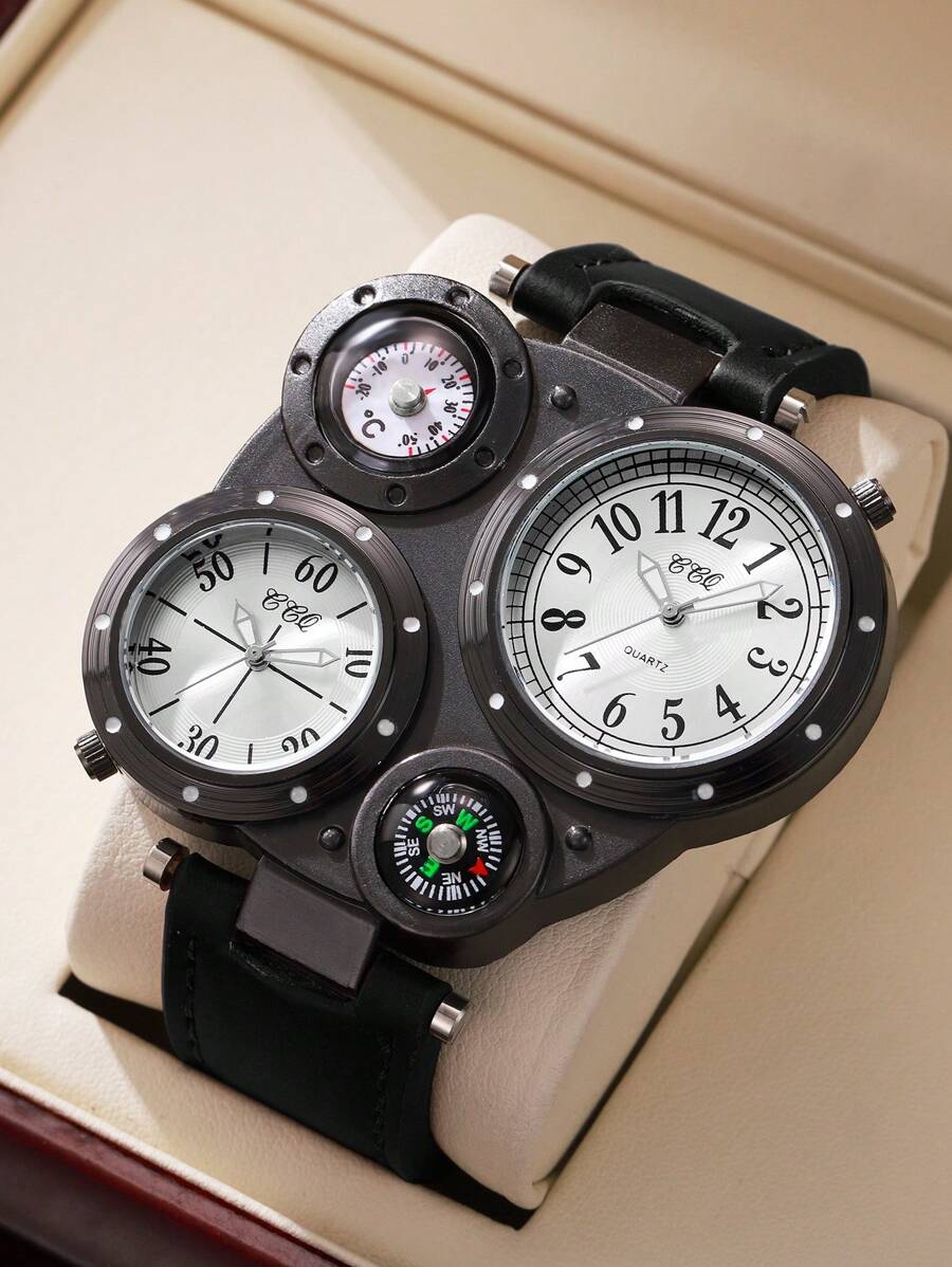 1pc Men's Casual Sport Dual Movement Digital Scale Classic Quartz Wristwatch, Without Watch Box - Black - View 1