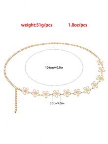 1pc Women's Vintage Metal Hollow Flower Body Chain, Fashion Casual Decor Waist Chain
