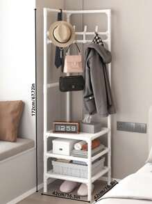 3-laags metalen kledingrek met haken en planken - Multifunctionele vrijstaande kledingorganizer, hoedenrek - roestvrijstalen kapstok voor slaapkamer, woonkamer - veelzijdige montage- en opbergopties