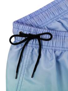 Men's Simple Gradient Beach Shorts With Pockets, Holiday Beach Swimming Trunks - Blue - View 9