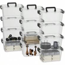 6.8Qt*12 Plactic Storage Bins, Stack Tote Storage Box With Handle, Clear, 6.8Quart-12 Pack