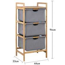 Bamboo Storage Rack, Organizer Rack With 3 Fabric Drawers For Bedroom Living Room Bathroom Outdoor Decor - Grey - View 2