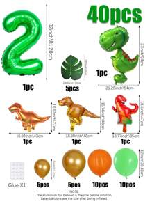 40pcs/Set Tropical Jungle Party Decorations, Including 32" Numeric Balloons (0-9), Cartoon Dinosaur Foil Balloon Decor Numeric Shapes, PE Decor Balloon Columns, Suitable For Birthday Party, Giant Cute Dinosaur Birthday Party Decoration Set, Suitable For Jungle Dinosaur Theme Decorations - 彩色 - 查看 17