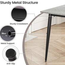 Dining Table And Chairs Set Of 4, 120CM Marble Effect Dining Table With 4 Faux Leather High Back Dining Chairs,Modern Dining Table Set For Home/Kitchen Office - Grey Table and 4 Grey Chairs - View 7