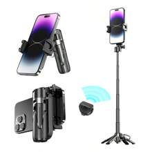 desiontal Palo selfie retráctil de 16 pulgadas con control remoto inalámbrico, soporte para trípode de teléfono inteligente con rotación de 360°, expansión con un solo botón, agarre estilo DSLR adecuado para muchos modelos de teléfonos celulares. Apto para conciertos, viajes, senderismo, transmisión en vivo. Compatible con iPhone y Android para vacaciones de verano, viajes, iluminación rellenada, actividades al aire libre, trípode para transmisión en vivo - Negro - Ver 7