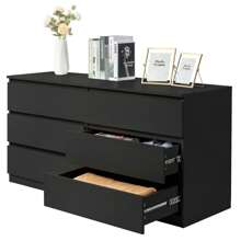 6 Drawer Dresser For Bedroom, Wide Storage Cabinet, Chest Of Drawers & Dresser, For Living Room, Bedroom, TV Room, Entryway Furniture - 黑色 - 查看 4