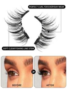 1 对睫毛自然外观，可重复使用磁性睫毛，带涂抹器，自然卷曲外观，可重复使用。适合女性日常约会，无需胶水磁性睫毛磁性睫毛套装，易于佩戴