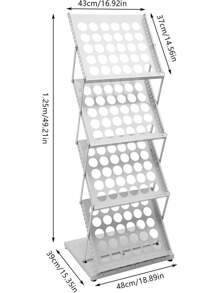 Revistero plegable de 4 niveles CNCEST, moderno revistero, estantería independiente, estanterías plegables para catálogos, para oficinas, ferias, bibliotecas, hasta 20 kg, 48 x 39 x 125 cm (cuadrícula/agujero, blanco/negro)