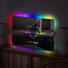 1 pièce Enseigne au néon personnalisée avec nom Lampe miroir personnalisée pour couple/famille Amour Cadeau de la Fête des Mères, mariage, anniversaire, décoration murale de mariage, décoration d'intérieur