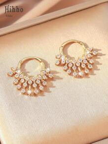 Hihho 2 件装华丽风格闪亮锆石镶嵌环状耳环女式镀金耳环生日派对新娘婚礼珠宝礼物送给女友友谊妻子情侣 - 金黃色 - 查看 3