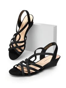 Women's Wedge Sandals Open Toe Low Heel Fashion Comfortable For Party Wedding Valentine's Day Dress Commuting All-Match Summer Shoes - màu đen - Xem 1