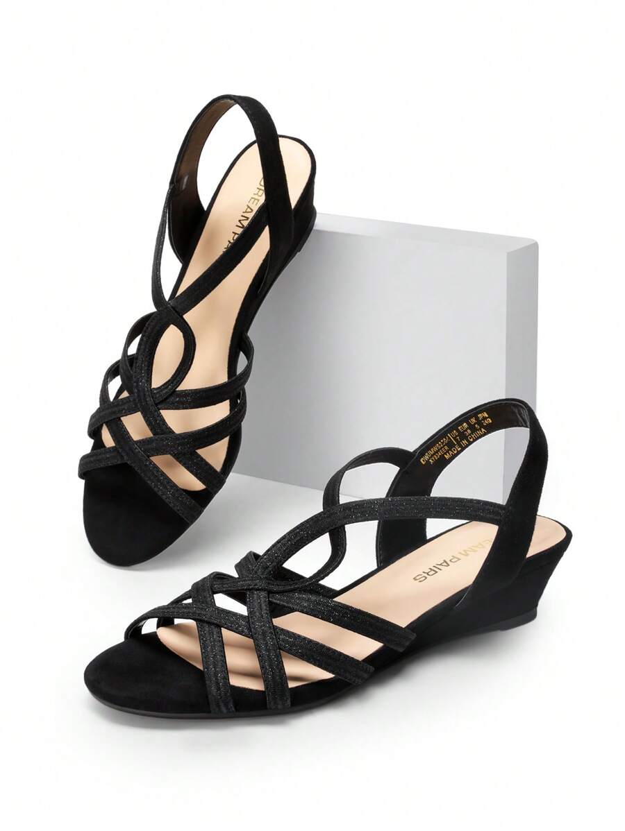 Women's Wedge Sandals Open Toe Low Heel Fashion Comfortable For Party Wedding Valentine's Day Dress Commuting All-Match Summer Shoes - màu đen - Xem 1