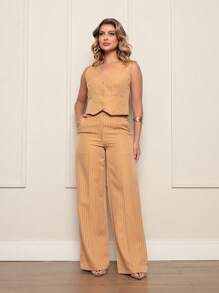 Women's Set Vest With Tailored Trousers Chic Formal - Ginger/White - View 2