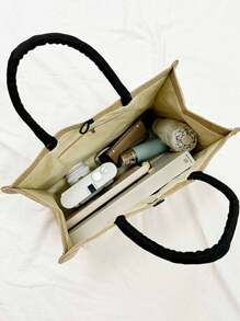 Hollow Pattern Moon Star Bead Curtain Pendant Pattern Linen Handbag Storage Bag, With A Linen Zipper Makeup Bag, Teacher's Day Gift Bag, Teacher's Gift, Moon Star Pattern Gift Bag, Portable Shopping Bag, Lightweight Foldable Storage Bag, Simple Shopping Bag, Nurse, Doctor, Teacher Gratitude Large Capacity Storage Bag, Teacher, Mother's Gift, Personal Travel Makeup, Shopping Bag, Large Capacity Storage, Always The Best Valentine's Day Gift