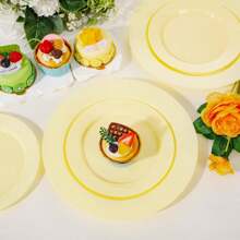 200PCS Yellow Plastic Plates Disposable Plates For Party - Heavy Duty Plastic Plates - 100 10" Dinner Plates And 100 7" Salad Plates For Weddings, Easter Parties And Events  Easter Day - 黃色 - 查看 4