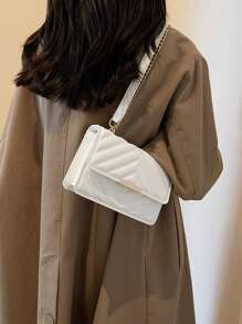 1个时尚纯色压纹翻盖链条迷你单肩包 - 白色 - 查看 2