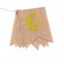 1pc Ramadan Party Holiday Theme Hanging Pennant Banner, Room Decoration With Eid Ramadan Mubarak Moon & Star Print, 19pcs