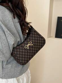 New Fashion Casual Women Shoulder PU Plain Black, Coffee, Khaki Color Bowknot Metal Hardware Ladies Underarm Cosmetic Wallet Pouch Bag