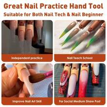 Acrylic Nail Practice Hands With 100 Nail Tips, Flexible Training Hands, Professional Nail Art Hand Tools, Adjustable False Finger Nails For DIY Manicure
