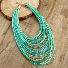 2025 New Exaggerated Multi-Layer Wax Rope Necklace, Bohemian Retro Colored Leather Rope Necklace, Holiday Gift - NK1944 - View 9