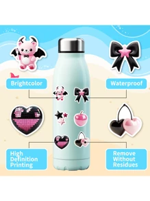 50 Pcs Creative 3D Black And Pink Style Cool Graffiti Stickers, Vinyl Waterproof Girl's Heart Series Stickers, Suitable For Water Bottles, Laptops, Suitcases, Computers, Phone Cases, Diaries, Gifts For Students, Girls And Ladies