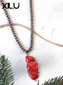 1 set de collar con colgante y aretes de estilo retro y país del oeste antiguo con diseño exagerado de color turquesa al estilo del Día de San Valentín para mujeres