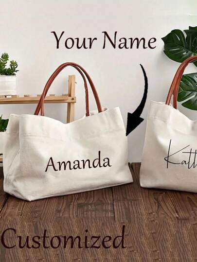 Customized Bridesmaid Beach Bag - Personalized Canvas Tote Bag, Can Be Printed With Your Name, Perfect For Weddings, Bridal Parties And Travel - Ivory, Perfect For Personalized Holiday Gifts, Suitable For Halloween/Christmas/Thanksgiving/New Year/Valentine's Day And Other Holidays. Women's Bag, Portable, Multifunctional, Versatile, Large Capacity, Lightweight, Practical, Multi-Purpose, Colorful, Cute, Adorable, Millennial Style, Vacation/Casual, Commuting, Business Casual, Customized, Personalized, Unique, Travel Bag, Large Tote Bag, Gift For Girlfriend, Boyfriend, Family, Friends, Outdoor/Outing/Travel/Hiking/Stadium/Sports/Rock Climbing, Business/Commuting/Work/Office, Beach Bag, School Supplies, Back-To-School Season, Office, School, Classroom, Teacher Gift, University Colleagues, Dormitory, Teachers, Male And Female Students, Teenagers, Junior High School Students, High School Students, University Students, Freshmen, Sophomores, And Lower-Year Students.