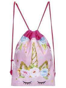 1 件女孩卡通图案背包，适合返校使用，户外收纳袋 - 粉色 - 查看 1