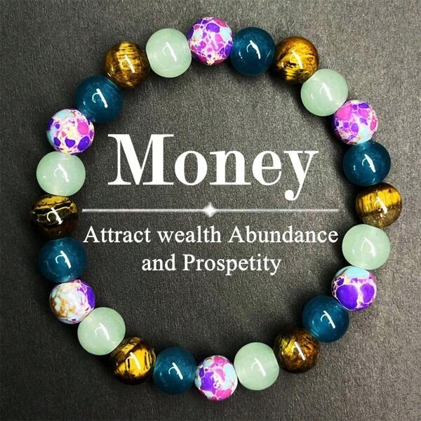 1 Stück Unisex Wohlstand & Reichtum "Geld" Themen Heilarmband Schmuck, Entspannung für Erfolg, fördert Wohlstand und Fülle, Perlen Stretch Armband für persönliche Kraft, Gesundheit und Glück