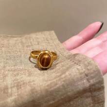 1pc/3pcs Gold Sunflower & Tiger Eye Stone Ring, Unique Design Open Adjustable Ring For Women - Multicolor - View 6