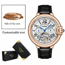 [Custom] KUERST Brand Latest Hot Selling Sun & Moon Star Men's Leather Belt Automatic Mechanical Flywheel Day-Date Watch, Fashionable Business Casual Wristwatch Suitable For Holidays And Various Occasions