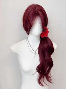 Chic Long Body Wave Synthetic U Part Lace Wig For Women - Adjustable Rose Net Cap, Perfect For Cosplay & Parties, 26 Inches, Available In Green & Pink Party(Excluding Accessories) - Burgundy - View 3