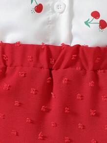 Bộ 2 món áo sơ mi in nơ trang trí hình quả anh đào cho bé gái và chân váy viền bèo nhún - Đỏ - Xem 7