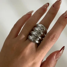 VKHK 夸张复古 18K 镀金不锈钢多层重型戒指，适合女性日常佩戴，厚重珠宝礼物