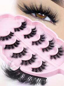 5pairs/Set Natural Faux Mink Hair Fluffy Manga Lashes Clear Band Eyelashes Japanese Cosplay Faux Mink Lashes Dramatic Anime Lashes,Cat Eye Fox Eye Imitation Mink False Eyelashes Sexy Lashes Extension Makeup Cat Eye False Eyelashes 3d Faux Mink Eyelashes Soft Natural Makeup,Pink Leaf Tray, Suitable For Travel,Work Party Carrying,Nice Gift,Christmas Gift For Women - 交叉款 - 查看 4